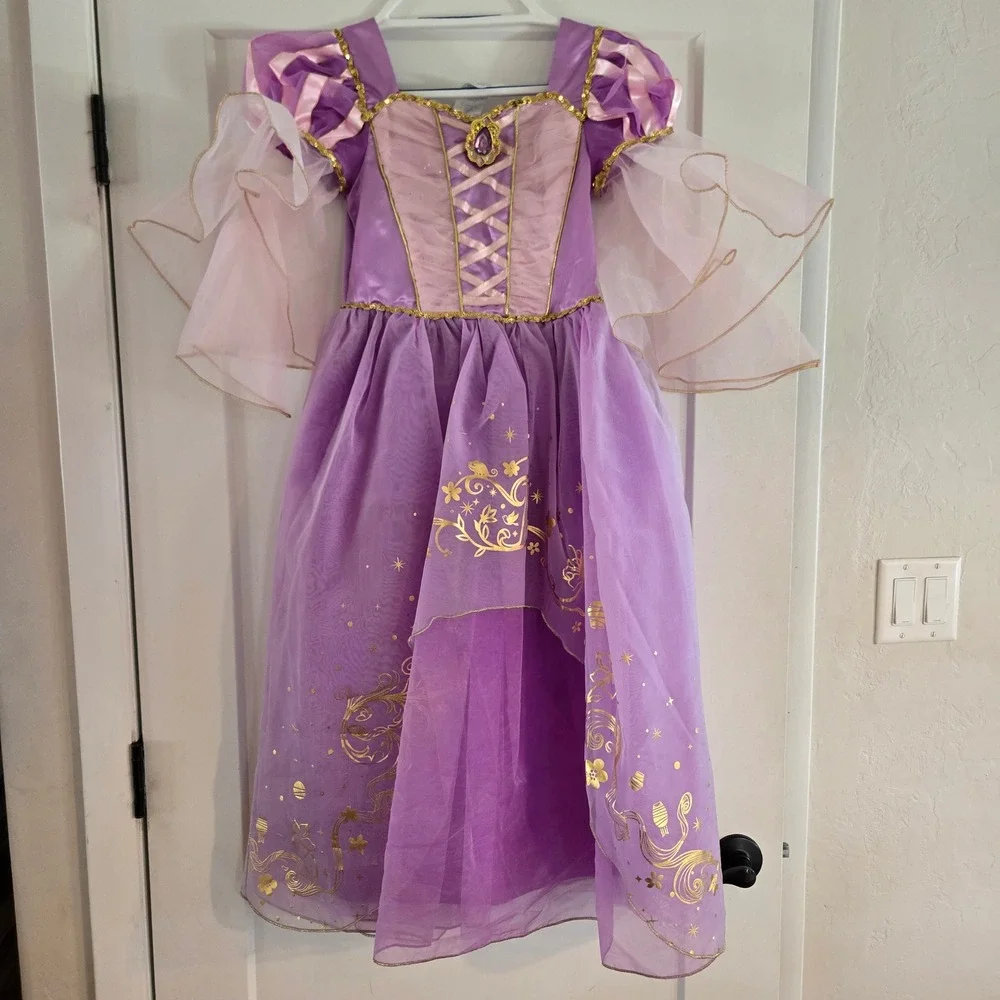 Disney Store Rapunzel Tangled Princess Costume Dress Purple Gold Kids 9/10
